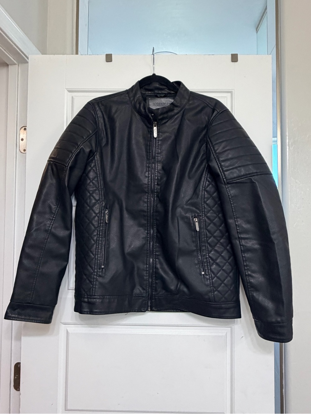 Men's Black Quilted Faux Leather Bomber Jacket